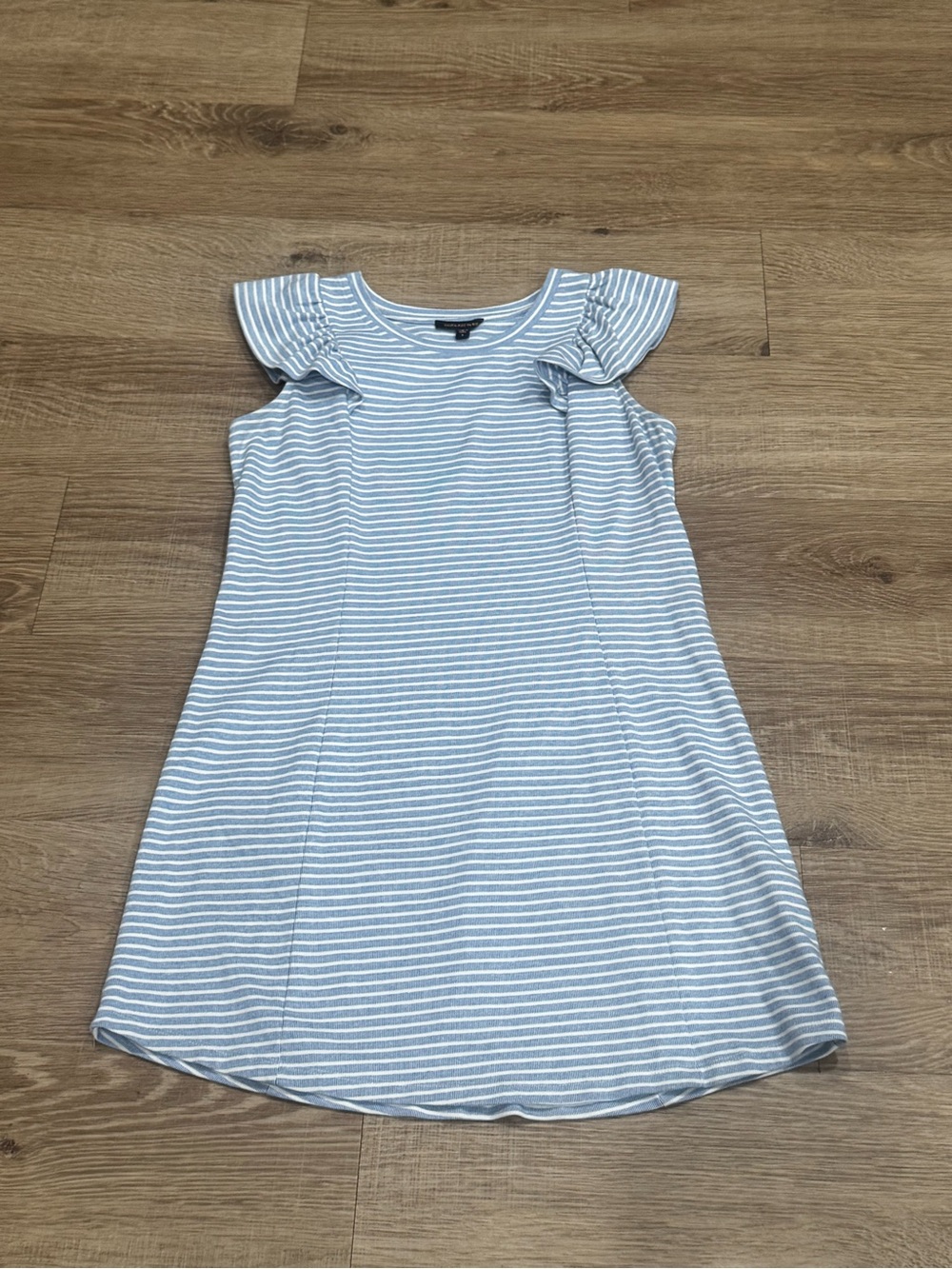 Skies Are Blue Blue & White Stripe Flutter Sleeve Shift Dress Size Small - Picture 2 of 5